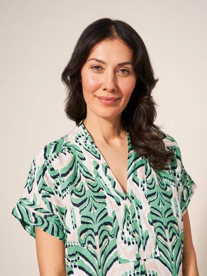 Women SHIRTS and BLOUSES White Stuff Marianne Linen Tunic Top Green Multi