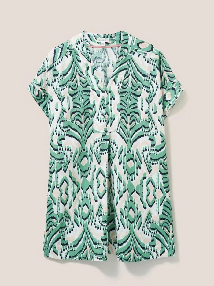 Women SHIRTS and BLOUSES White Stuff Marianne Linen Tunic Top Green Multi