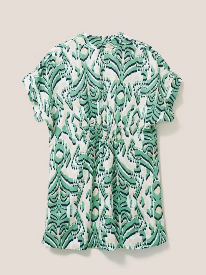 Women SHIRTS and BLOUSES White Stuff Marianne Linen Tunic Top Green Multi