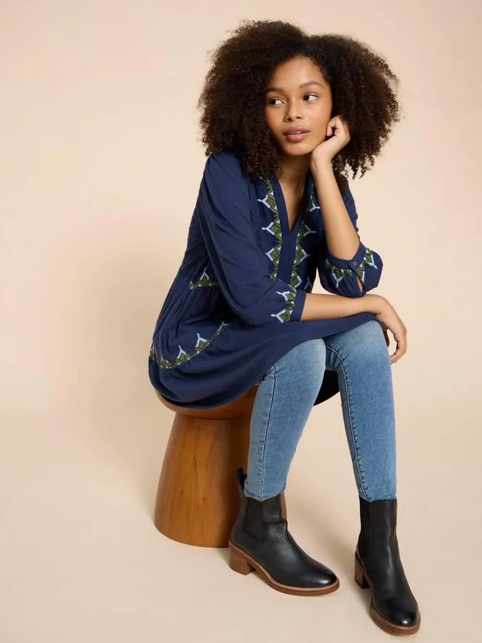 Women SHIRTS and BLOUSES White Stuff MARTA EMBORIDERED TUNIC Navy Multi