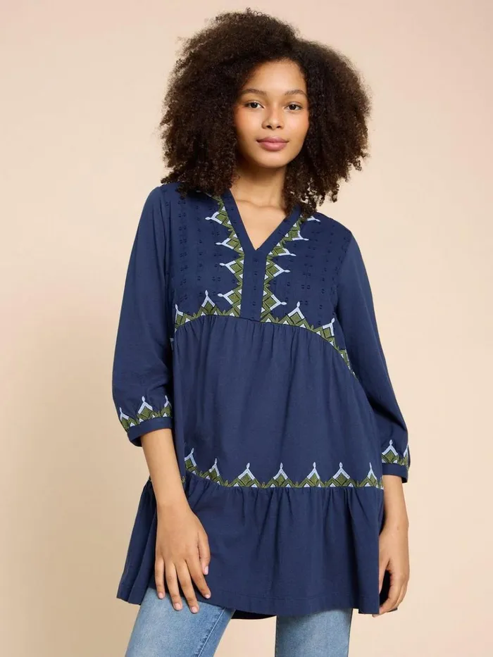 Women SHIRTS and BLOUSES White Stuff MARTA EMBORIDERED TUNIC Navy Multi