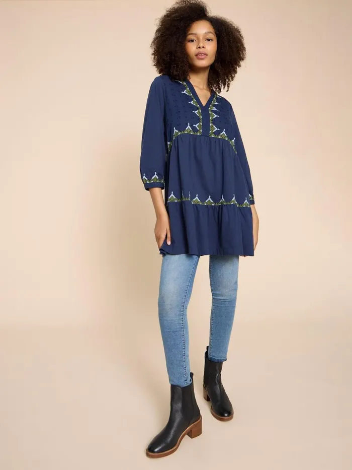 Women SHIRTS and BLOUSES White Stuff MARTA EMBORIDERED TUNIC Navy Multi
