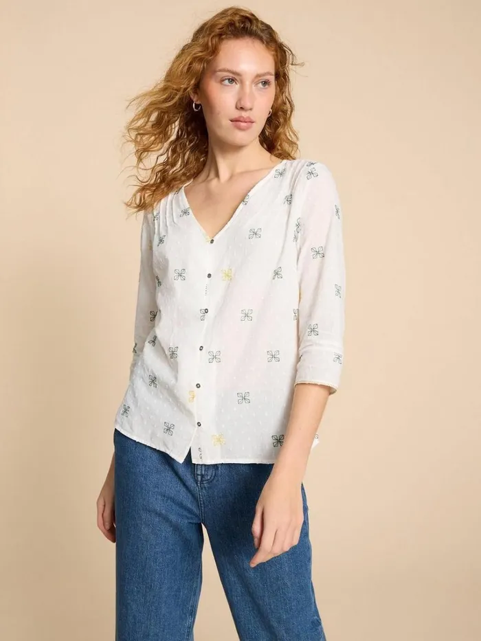 Women SHIRTS and BLOUSES White Stuff Rae Cotton Top Ivory Multi