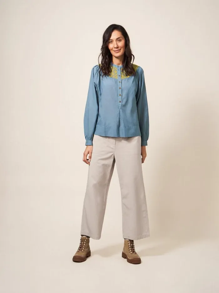 Women SHIRTS and BLOUSES White Stuff ROSE EMBROIDERED TOP Blue Multi