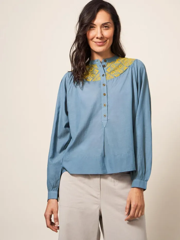 Women SHIRTS and BLOUSES White Stuff ROSE EMBROIDERED TOP Blue Multi Women SHIRTS and BLOUSES White Stuff ROSE EMBROIDERED TOP Blue Multi