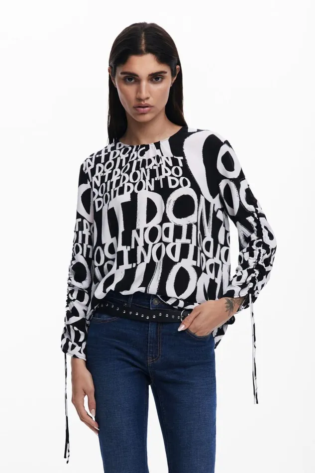 Women Shirts And Blouses Desigual Letter Print Blouse With Bows