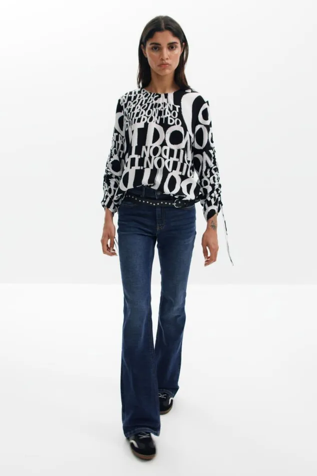 Women Shirts And Blouses Desigual Letter Print Blouse With Bows
