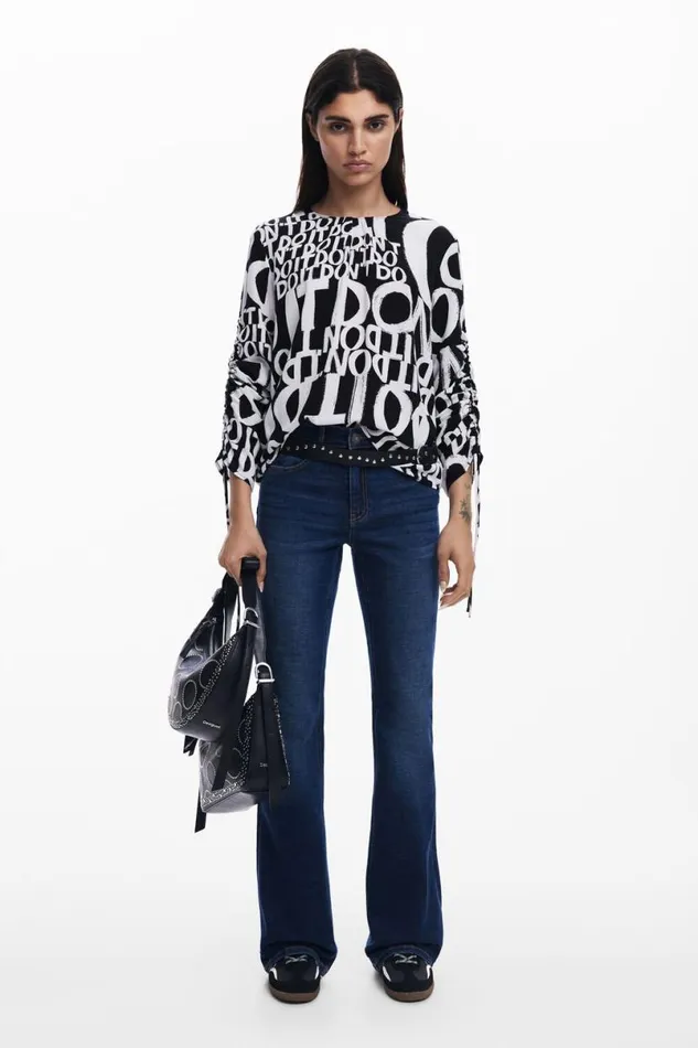 Women Shirts And Blouses Desigual Letter Print Blouse With Bows