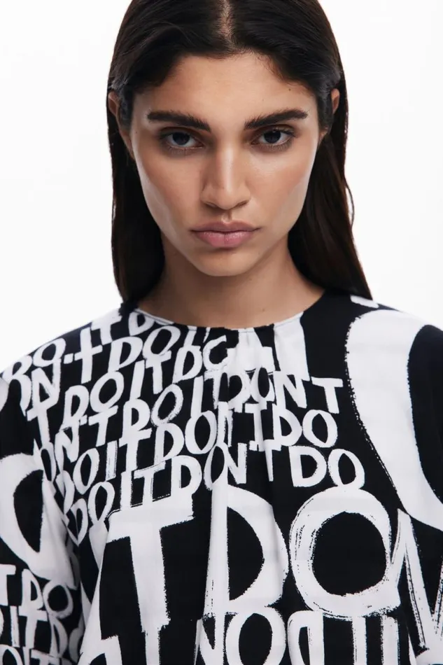 Women Shirts And Blouses Desigual Letter Print Blouse With Bows