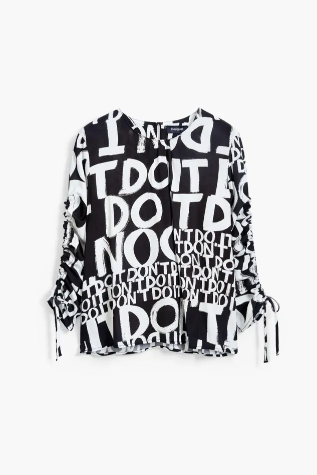 Women Shirts And Blouses Desigual Letter Print Blouse With Bows