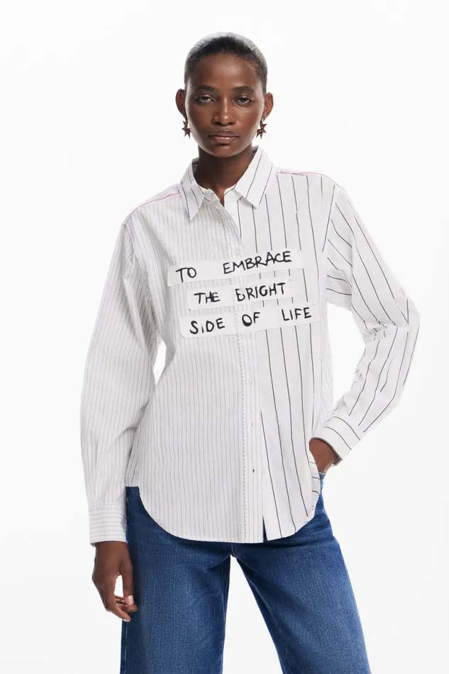 Women Shirts And Blouses Desigual Striped Shirt With Phrase