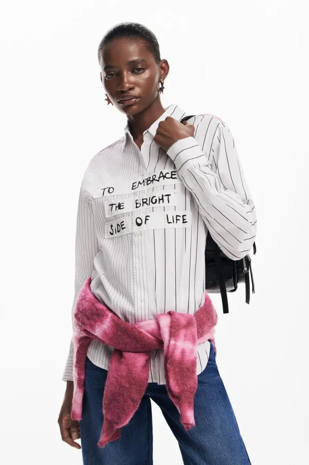 Women Shirts And Blouses Desigual Striped Shirt With Phrase