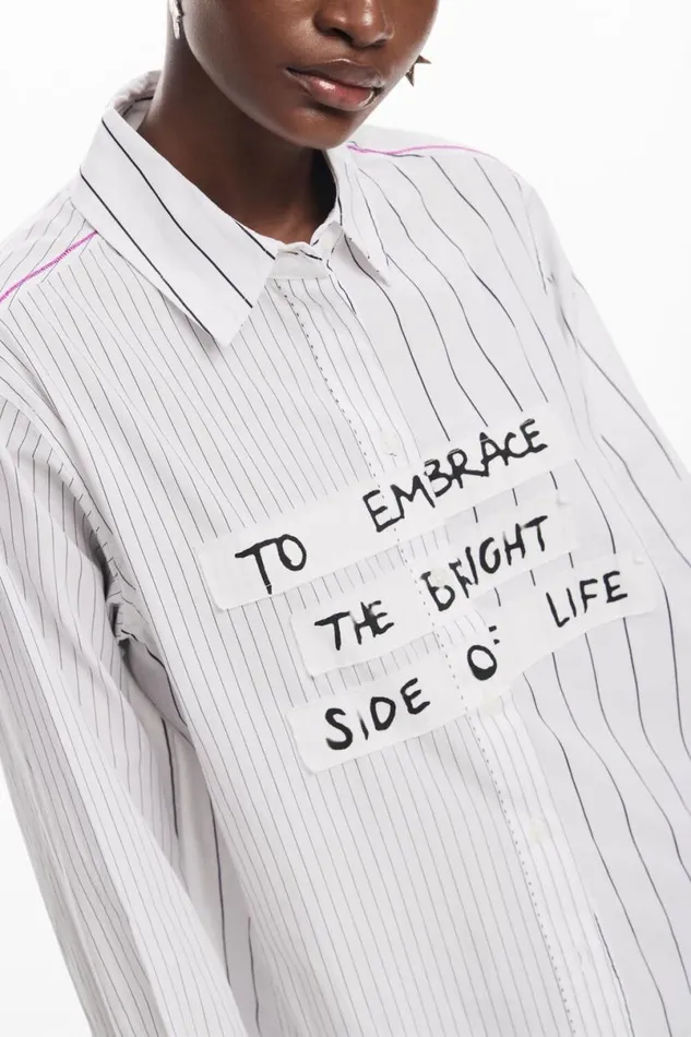 Women Shirts And Blouses Desigual Striped Shirt With Phrase