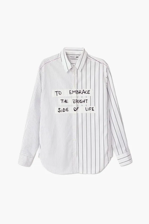 Women Shirts And Blouses Desigual Striped Shirt With Phrase