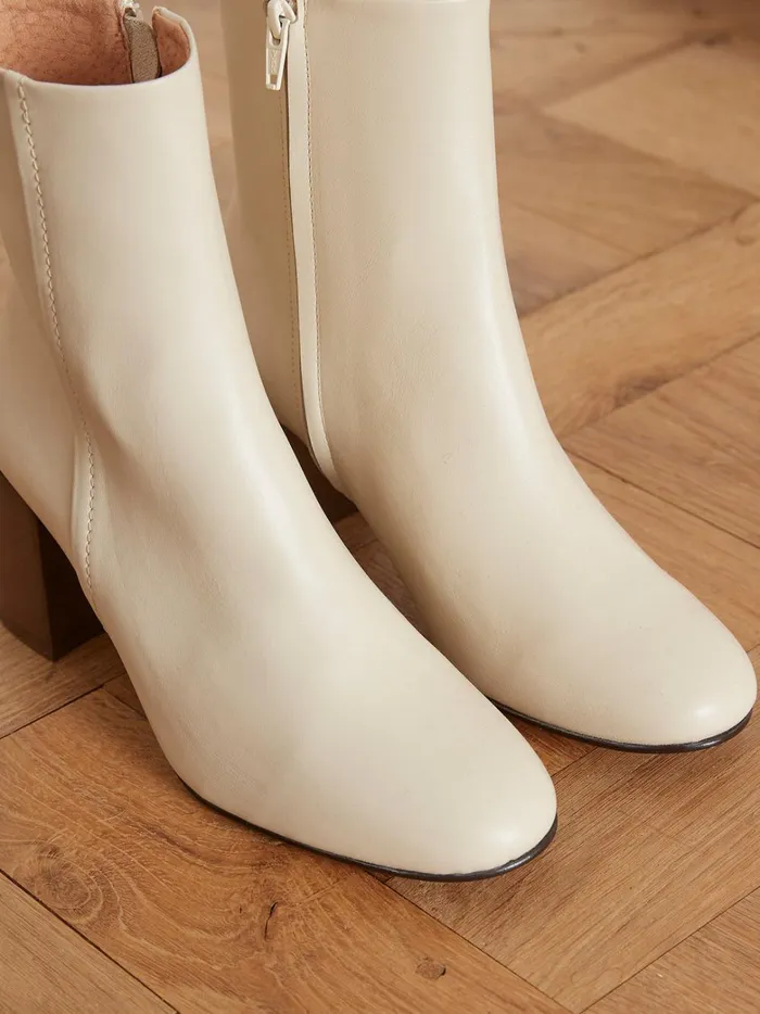 Women Shoes Cyrillus Heeled Leather Ankle Boots Craie