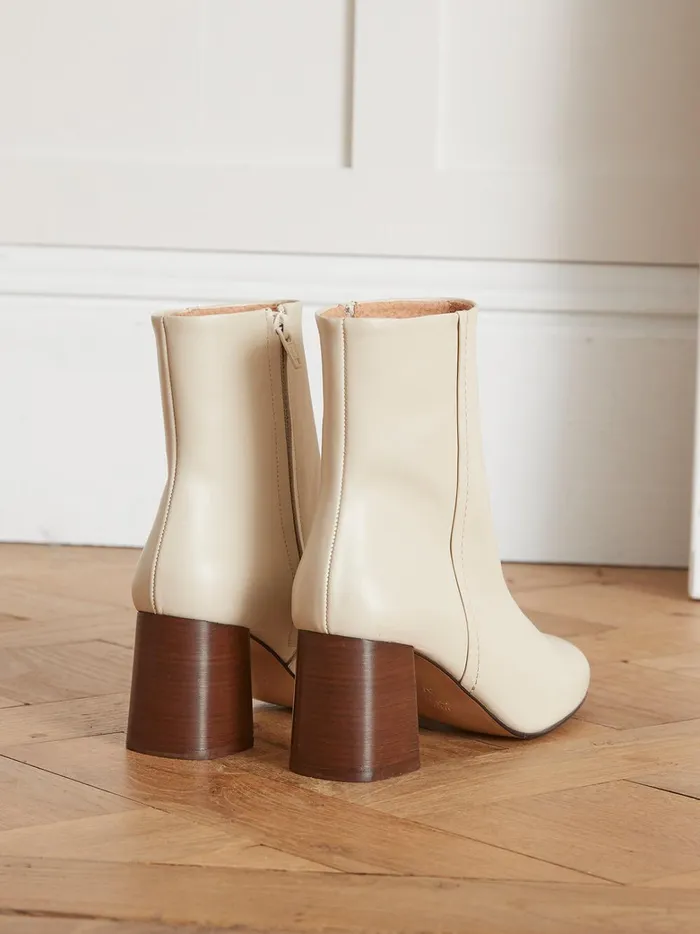 Women Shoes Cyrillus Heeled Leather Ankle Boots Craie