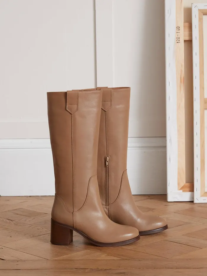 Women Shoes Cyrillus Heeled Leather Boots Beige