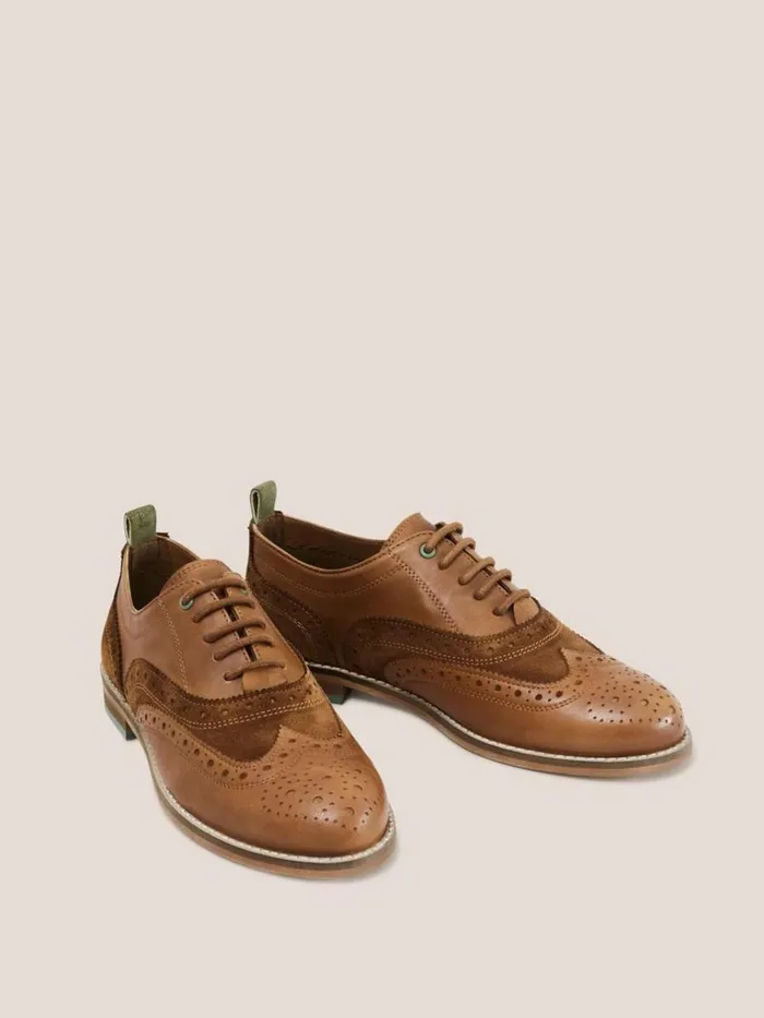 Women SHOES White Stuff Thistle Leather Lace Up Brogue Dark Tan