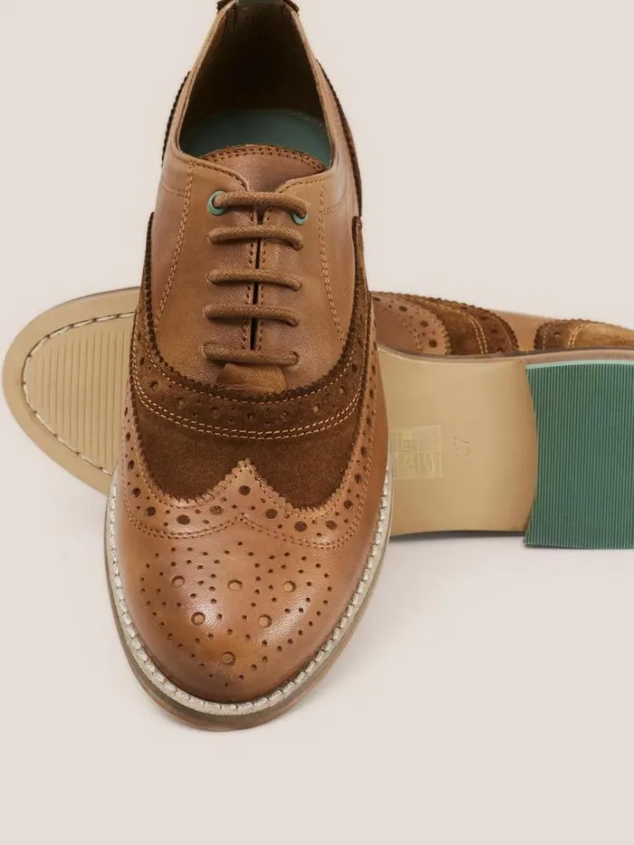 Women SHOES White Stuff Thistle Leather Lace Up Brogue Dark Tan