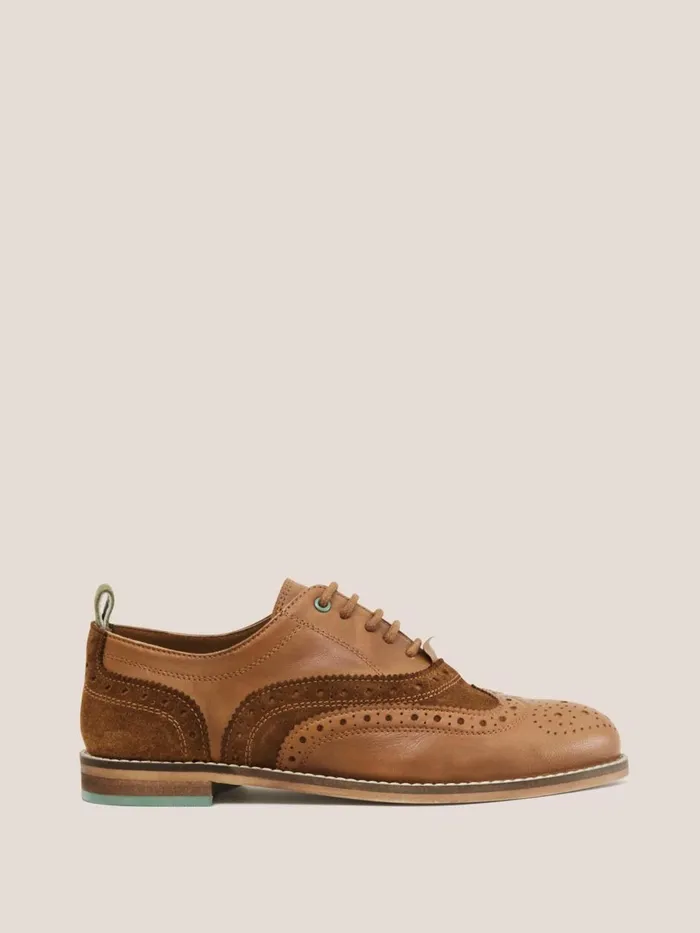 Women SHOES White Stuff Thistle Leather Lace Up Brogue Dark Tan