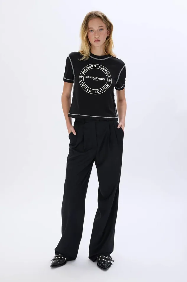 Women Shortsleeved Crewneck Tshirt In Cotton Jersey Black Black Sonia Rykiel TShirts