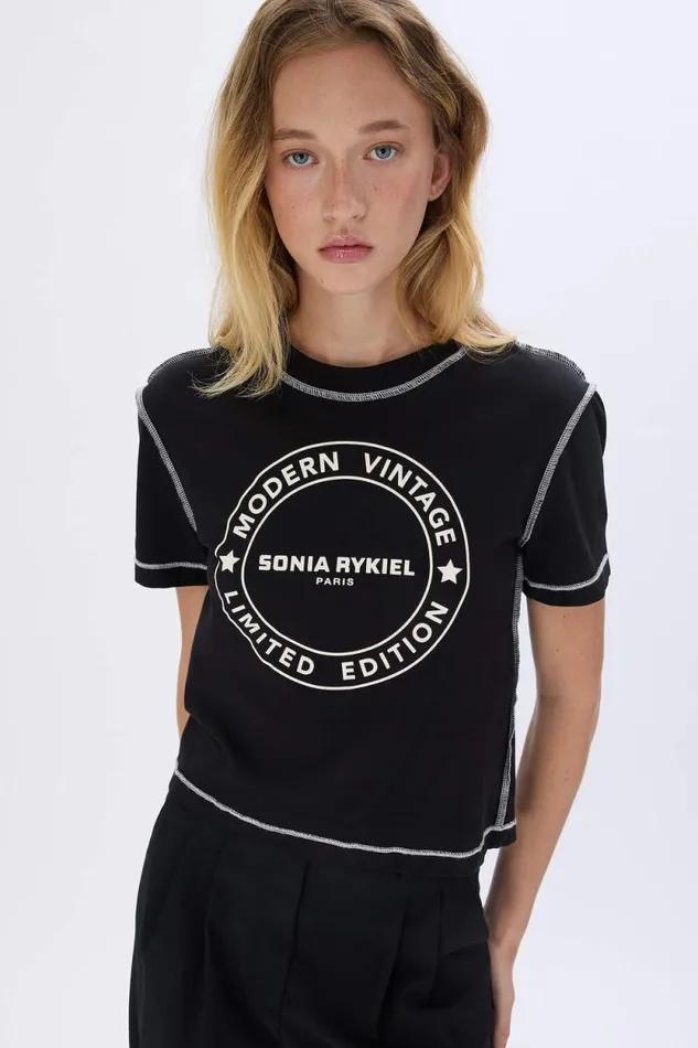 Women Shortsleeved Crewneck Tshirt In Cotton Jersey Black Black Sonia Rykiel TShirts