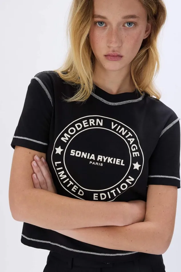Women Shortsleeved Crewneck Tshirt In Cotton Jersey Black Black Sonia Rykiel TShirts