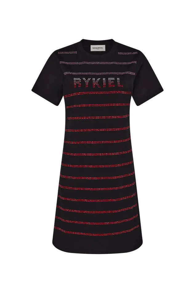 Women Shortsleeved Rhinestone Dress Black Black Sonia Rykiel Short Dresses