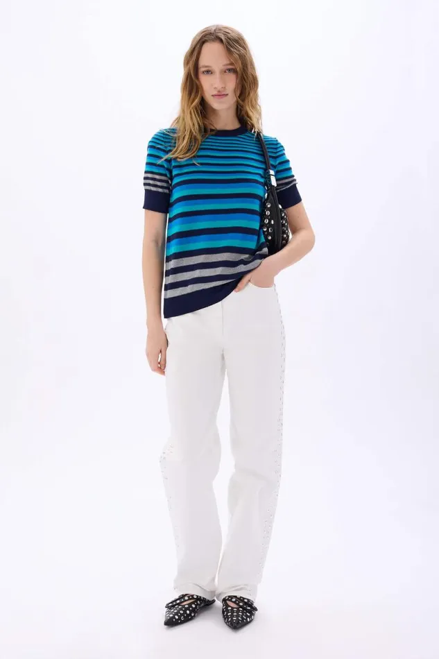Women Shortsleeved Striped Sweater Bluesilver Stripe Multi Sonia Rykiel Sweaters