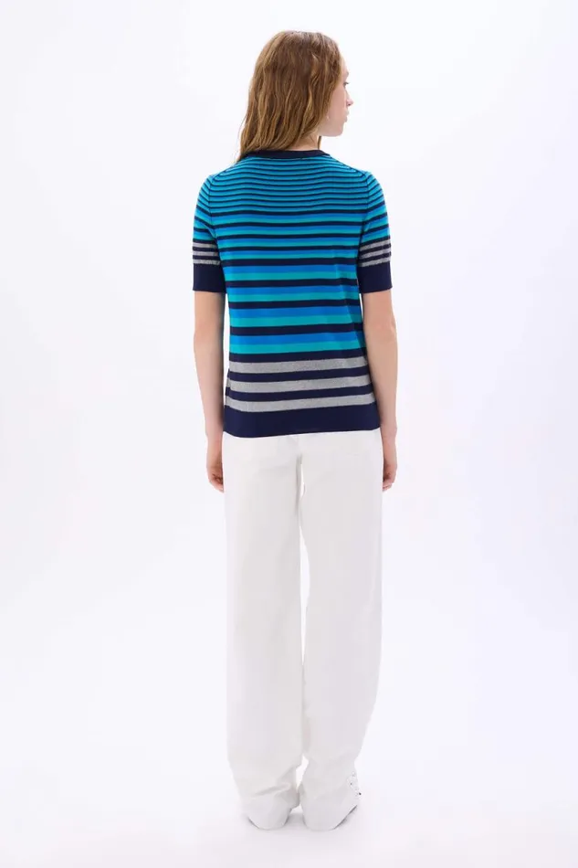 Women Shortsleeved Striped Sweater Bluesilver Stripe Multi Sonia Rykiel Sweaters