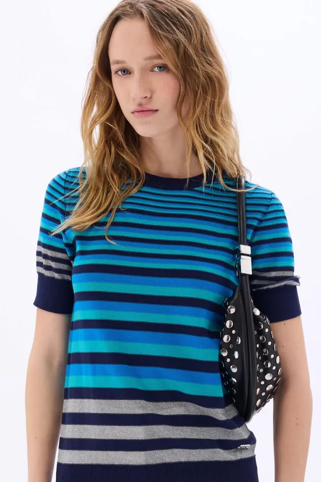 Women Shortsleeved Striped Sweater Bluesilver Stripe Multi Sonia Rykiel Sweaters