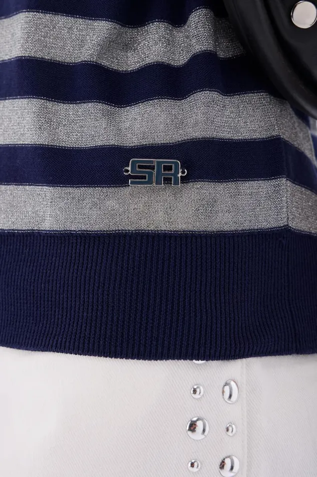 Women Shortsleeved Striped Sweater Bluesilver Stripe Multi Sonia Rykiel Sweaters