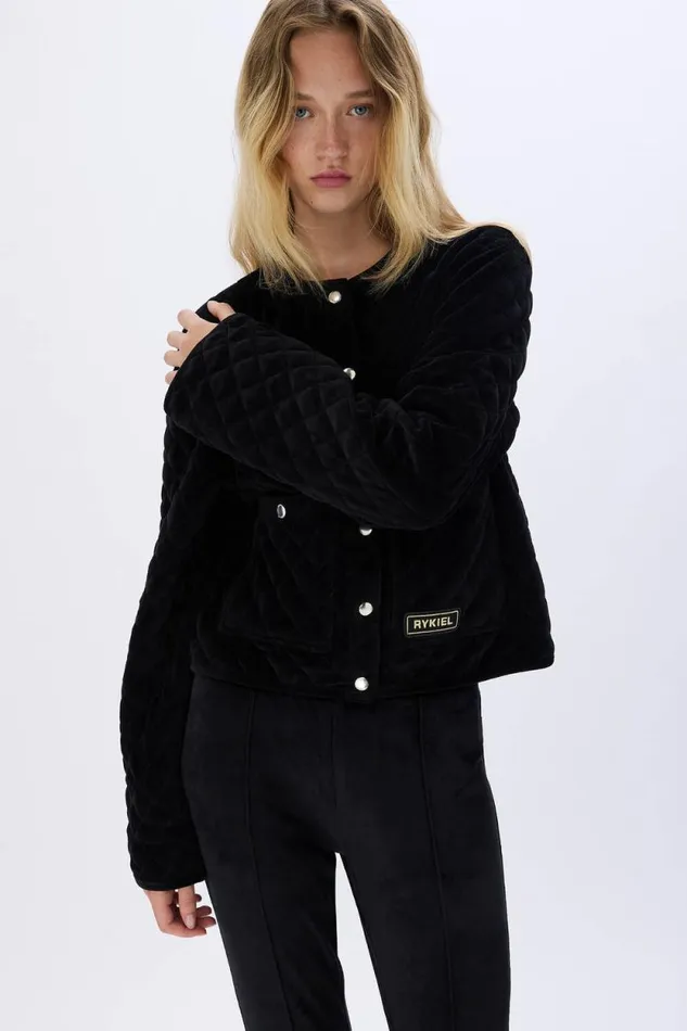 Women Short Velvet Quilted Jacket Black Black Sonia Rykiel Jackets
