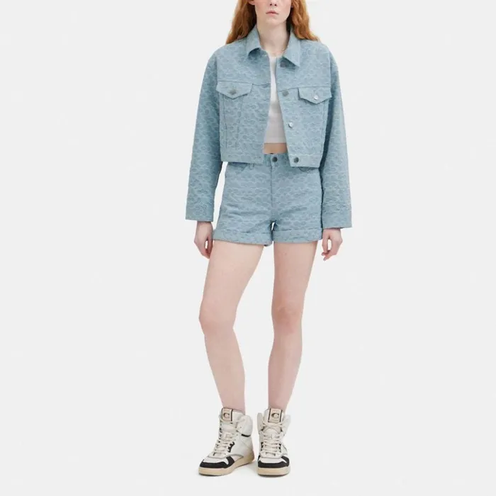 Women Signature Denim Shorts Blue Signature Coach Bottoms