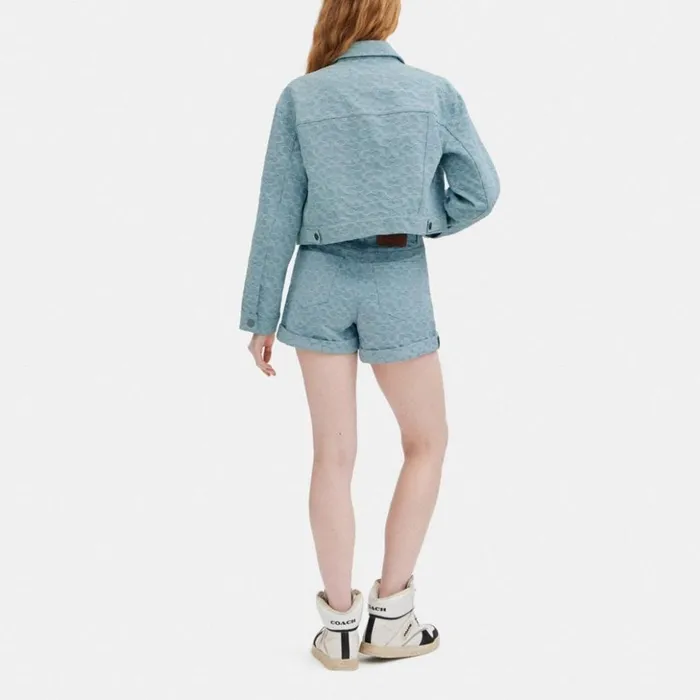Women Signature Denim Shorts Blue Signature Coach Bottoms