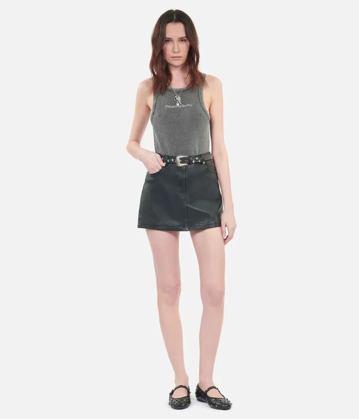 Women Skirts and Shorts THE KOOPLES Short Black Leather Skirt