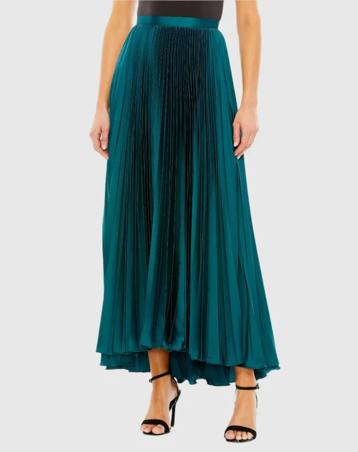 Women Skirts Mac Duggal Satin Pleated Skirt Peacock