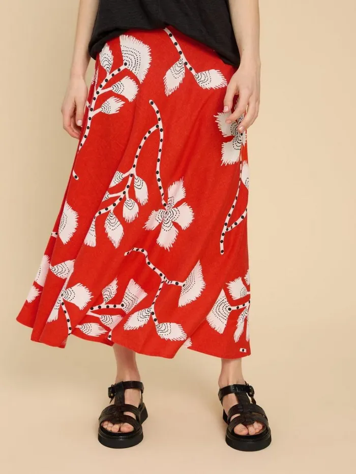 Women SKIRTS White Stuff Clemence Linen Blend Skirt Red Print Women SKIRTS White Stuff Clemence Linen Blend Skirt Red Print