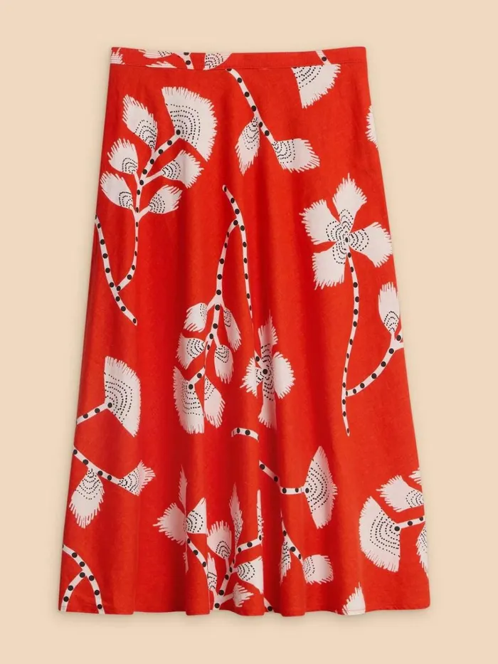 Women SKIRTS White Stuff Clemence Linen Blend Skirt Red Print Women SKIRTS White Stuff Clemence Linen Blend Skirt Red Print