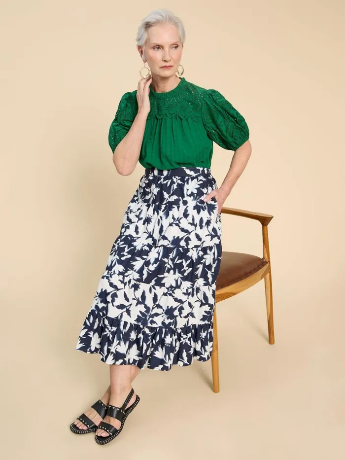 Women SKIRTS White Stuff Mayra Mixed Print Midi Skirt Navy Print Women SKIRTS White Stuff Mayra Mixed Print Midi Skirt Navy Print