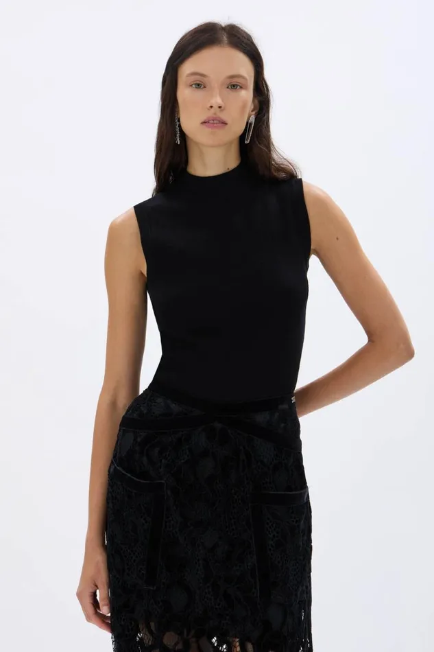 Women Sleeveless Knitted Sweater Black Black Sonia Rykiel Tank Tops