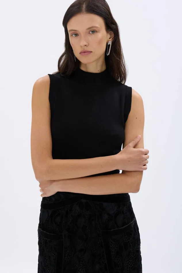Women Sleeveless Knitted Sweater Black Black Sonia Rykiel Tank Tops