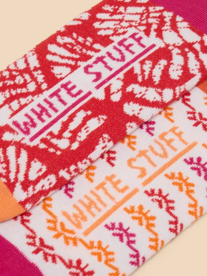 Women SOCKS White Stuff 2 Pack Palm Leaf No Show Socks Orange Multi