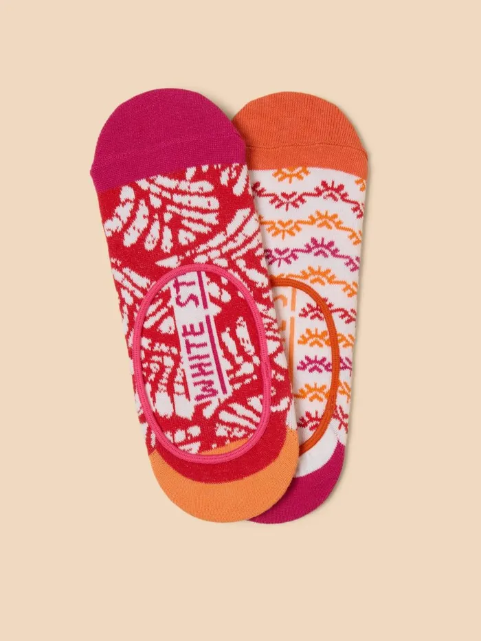 Women SOCKS White Stuff 2 Pack Palm Leaf No Show Socks Orange Multi Women SOCKS White Stuff 2 Pack Palm Leaf No Show Socks Orange Multi