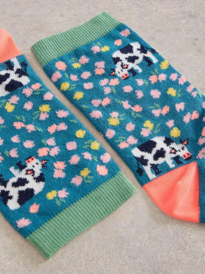 Women SOCKS White Stuff Floral Cow Ankle Sock Teal Multi