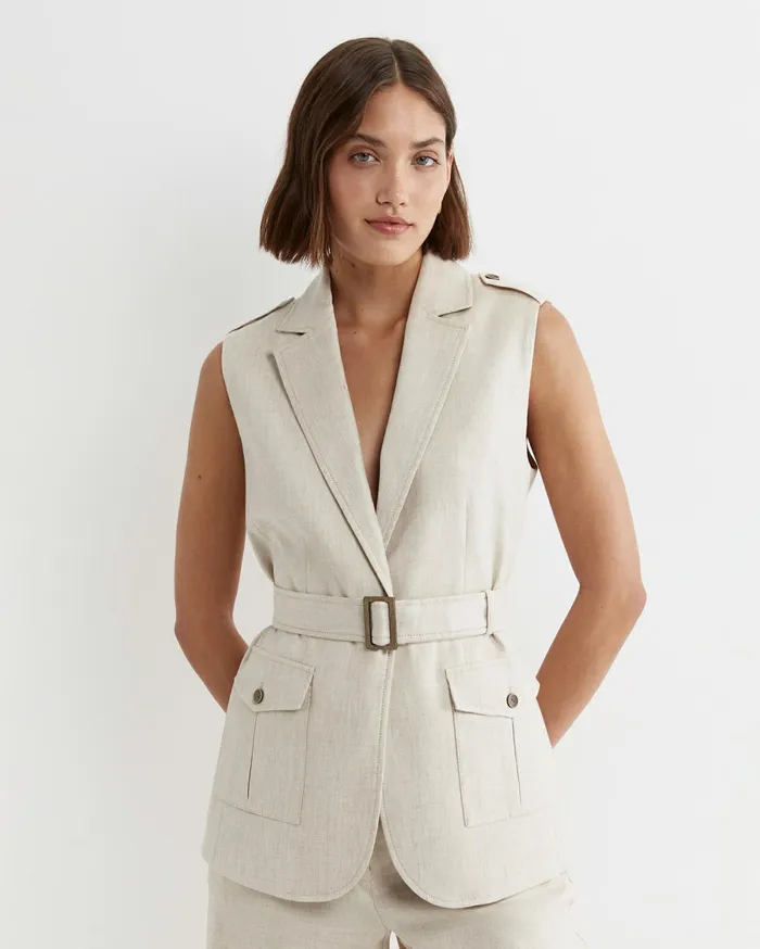 Women Sportscraft Jackets and Vests Lena Linen Safari Vest String