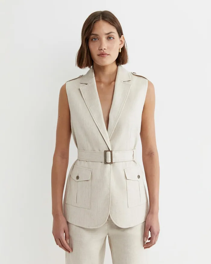 Women Sportscraft Jackets and Vests Lena Linen Safari Vest String