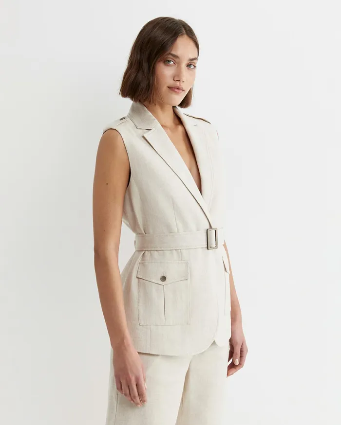 Women Sportscraft Jackets and Vests Lena Linen Safari Vest String