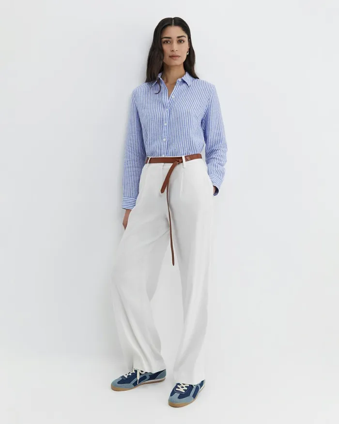 Women Sportscraft Shirts Dahlia Stripe Linen Shirt Bluewhite
