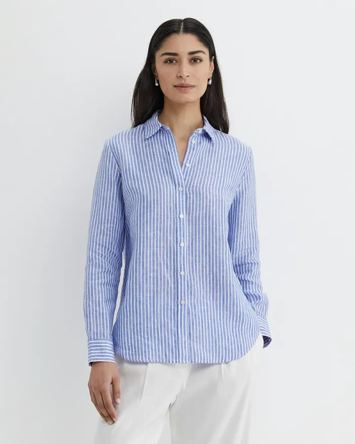 Women Sportscraft Shirts Dahlia Stripe Linen Shirt Bluewhite